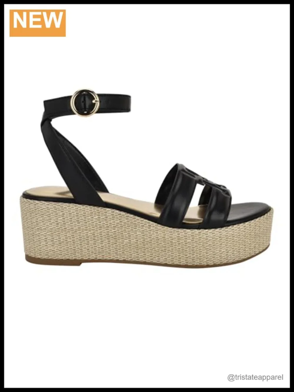Faux Leather Platform Wedge Sandal with Ankle Strap and Buckle